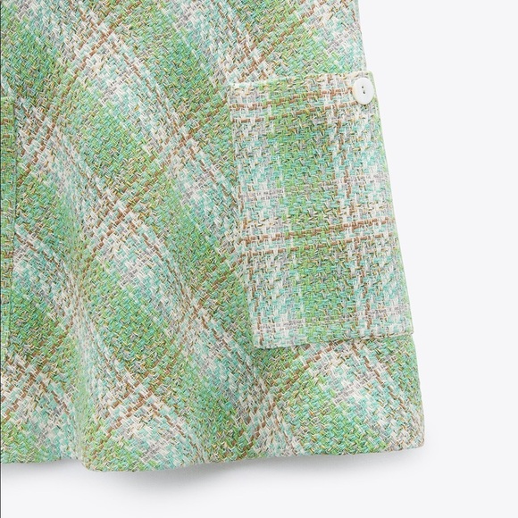 New Zara Textured Mini Dress XS Green White Overalls - Picture 2 of 9